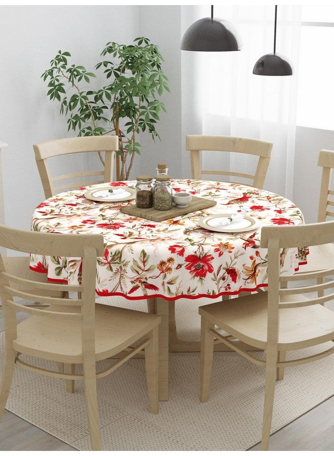 Clasiko 100% Cotton 6 Seater Round Table Cover; 72x72 Inches; Red Flowers & Birds - Image 3