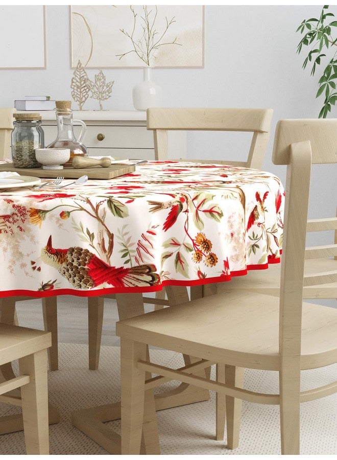 Clasiko 100% Cotton 6 Seater Round Table Cover; 72x72 Inches; Red Flowers & Birds - Image 2