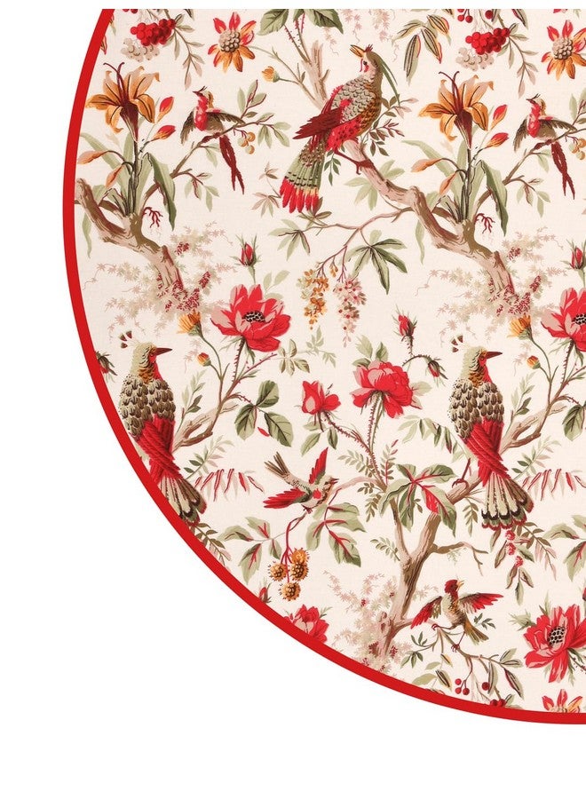 Clasiko 100% Cotton 6 Seater Round Table Cover; 72x72 Inches; Red Flowers & Birds - Image 4