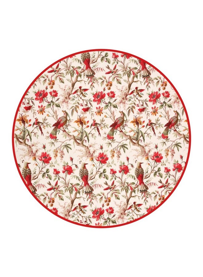 Clasiko 100% Cotton 6 Seater Round Table Cover; 72x72 Inches; Red Flowers & Birds - Image 5