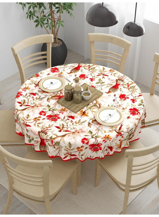 Clasiko 100% Cotton 6 Seater Round Table Cover; 72x72 Inches; Red Flowers & Birds - Image 1