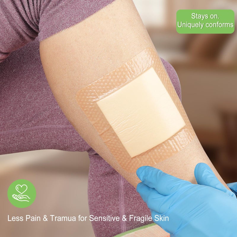 NeuHeils Silicone Super Absorbent Wound Dressing 5''x5'' 10 Packs, Self-Adhesive Waterproof Bandage with Ultrasorb Polymer Pad for Heavy Exudates Wound - Image 4
