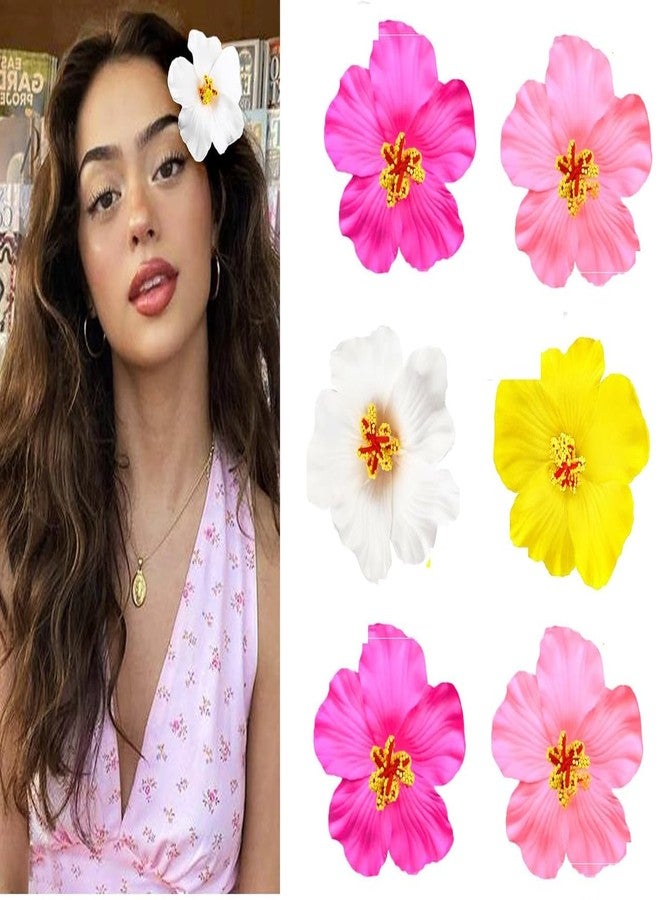 CHIROGRAPHY 6Pcs Hawaiian Flower Hair Clips for Women and Girls | 3.5 Inch Artificial Plumeria Hibiscus Rose Hair Barrettes | Tropical Beach Party Hair Accessories | Boho Floral Hair Clips for Wedding - Image 1