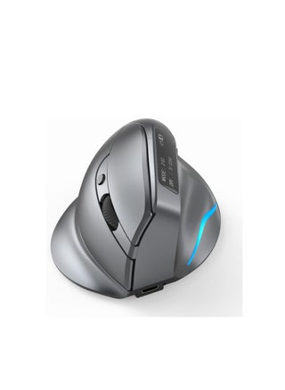 F-26C 2.4G Wireless Vertical Ergonomic Bluetooth Optical Mouse, 4 DPI Adjustment 1000/1600/2400/3200 7 Color Lights with LED Screen Display Suitable for Game Player PC Laptop, Grey - pzsku/Z32860F65A60438596A7DZ/45/_/1727594159/b5b55419-e01a-4757-b217-b7d4166531b0