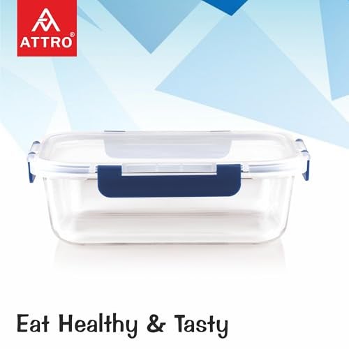 ATTRO Glassox Borosilicate Rectangular Glass Lunch Box with PP Snap Lock Lid Food Storage Container Microwave & Freezer Safe Food-Grade Leak-Proof 1520ml - Image 4