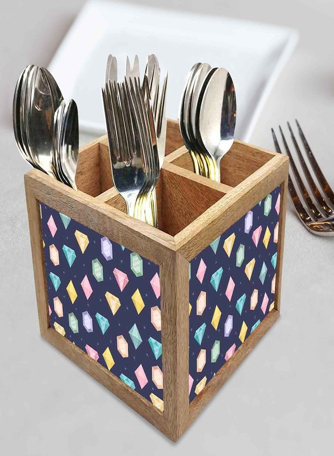Nutcase Wooden Cutlery Stand Holder Silverware Caddy Spoons Forks Knives Organizer for Dining Table & Kitchen -Made in India-Spoons NOT Included - Colorful Diamonds - Image 2