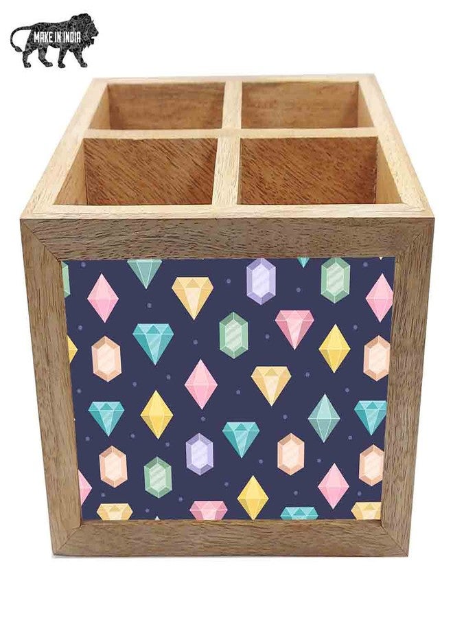 Nutcase Wooden Cutlery Stand Holder Silverware Caddy Spoons Forks Knives Organizer for Dining Table & Kitchen -Made in India-Spoons NOT Included - Colorful Diamonds - Image 4