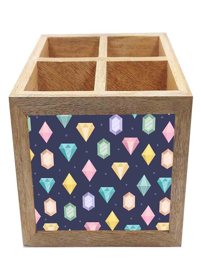Nutcase Wooden Cutlery Stand Holder Silverware Caddy Spoons Forks Knives Organizer for Dining Table & Kitchen -Made in India-Spoons NOT Included - Colorful Diamonds - Image 3