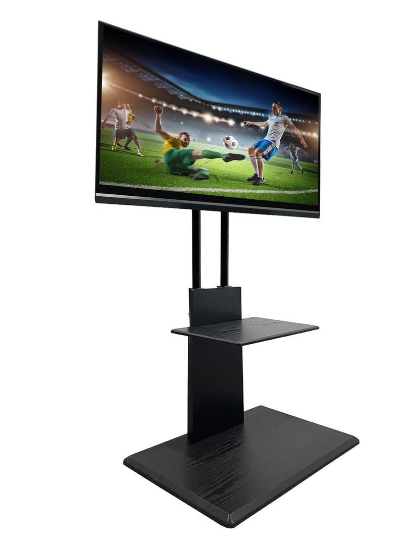 FlashHawk Floor TV Stand with Height Adjustable and Media Shelf for 32-65 inch Flat Screen TV, Wooden Swivel TV Mounts Stand with Solid Wood Base for Living Room - Black Grain  - Image 1