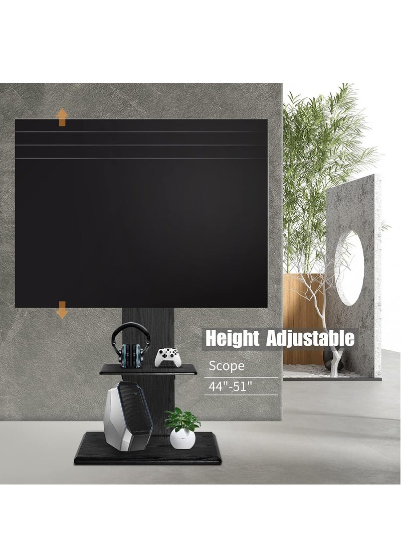 FlashHawk Floor TV Stand with Height Adjustable and Media Shelf for 32-65 inch Flat Screen TV, Wooden Swivel TV Mounts Stand with Solid Wood Base for Living Room - Black Grain  - Image 4
