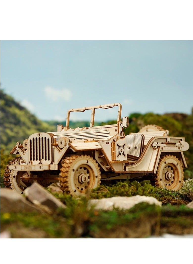 Robotime ROKR Army Jeep Scale Model MC701, Assembly Brain Teaser 3D Wooden Puzzle DIY Build Model Crafts Kits, Unique Home Decor Birthday Gifts for Teens or Adults - Image 3