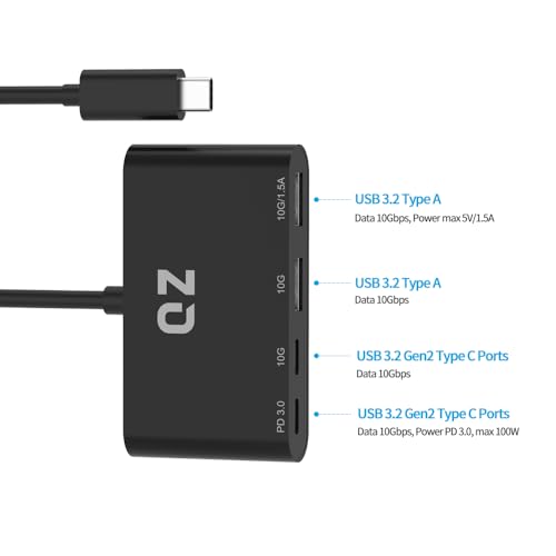 QZ [USB 3.2, 10Gbps] QZ USB 3.2 Hub for Next Gen Office Work Stations, 4 Ports, USB Hub 3.2, USB Type C to Type C Hub, USB Type C Hub with PD Power Delivery 100W for PC, Laptop and Phones - Image 5
