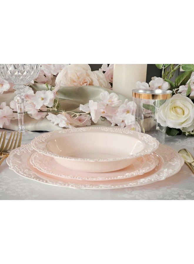 OCCASIONS FINEST PLASTIC TABLEWARE " " 50 Plates Pack (25 Guests) Vintage Wedding Party Disposable Plate Set -25x10.25'' Dinner +25x7.5'' Salad/Dessert plates (Portofino in Light Pink) - Image 4