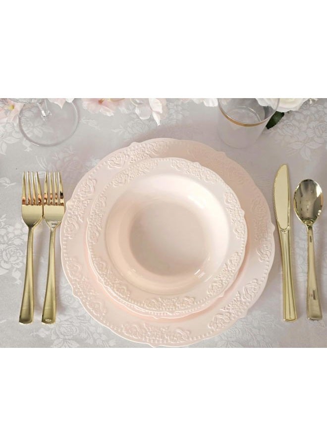OCCASIONS FINEST PLASTIC TABLEWARE " " 50 Plates Pack (25 Guests) Vintage Wedding Party Disposable Plate Set -25x10.25'' Dinner +25x7.5'' Salad/Dessert plates (Portofino in Light Pink) - Image 5
