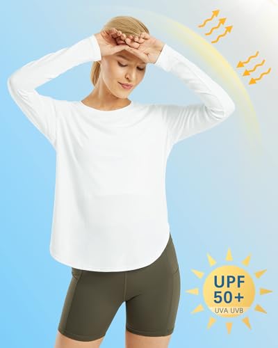 G4Free Women's UPF 50+ UV Sun Protection Long Sleeve Shirt Running Hiking Athletic T-Shirt Lightweight Quick Dry(White,L) - Image 2