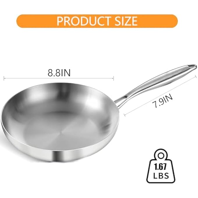 DELARLO Whole Body TriPly Stainless Steel 8Inch Small Frying Pan ChefS Pans Oven Safe Induction Kitchen SkilletSuitable For All Stove Detachable Handle - Image 3