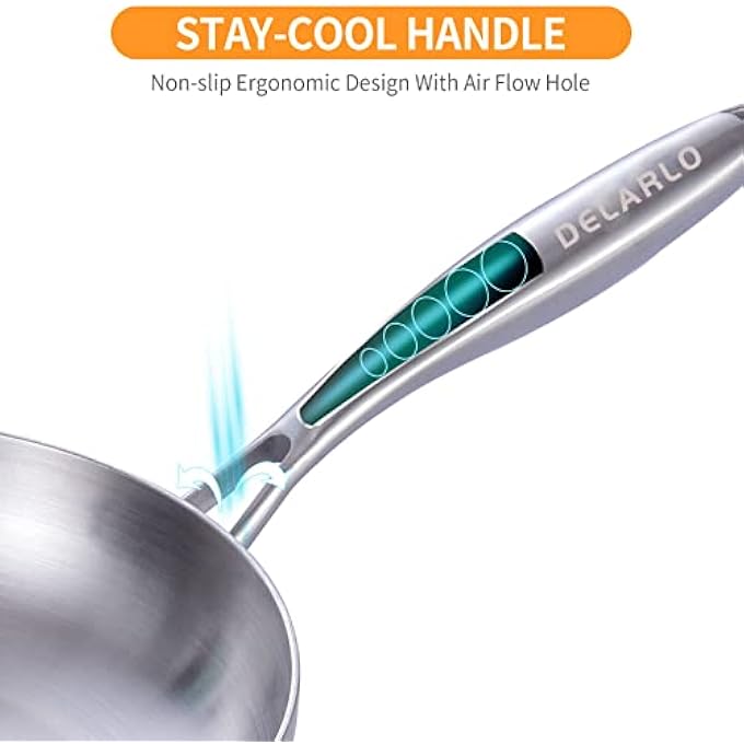 DELARLO Whole Body TriPly Stainless Steel 8Inch Small Frying Pan ChefS Pans Oven Safe Induction Kitchen SkilletSuitable For All Stove Detachable Handle - Image 4