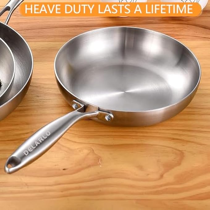 DELARLO Whole Body TriPly Stainless Steel 8Inch Small Frying Pan ChefS Pans Oven Safe Induction Kitchen SkilletSuitable For All Stove Detachable Handle - Image 5