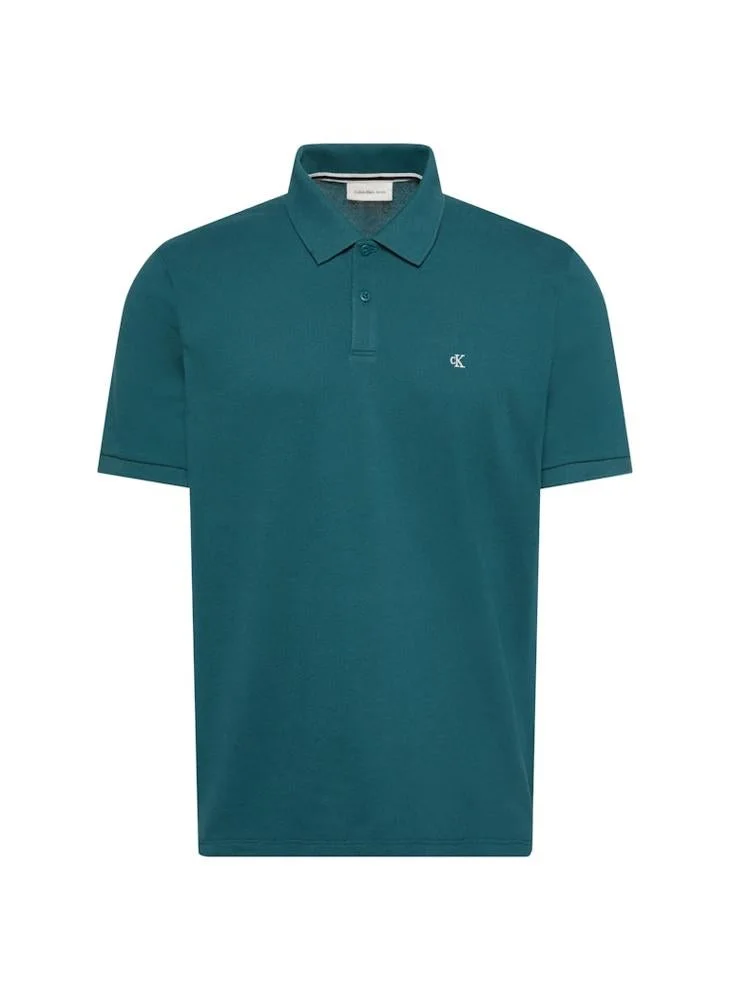 Calvin Klein Jeans Tahoe Green Monogram Embroidery Piqué Polo Shirt for Men | Best Price UAE