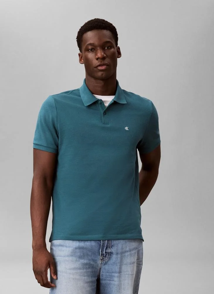 Calvin Klein Jeans Tahoe Green Monogram Embroidery Piqué Polo Shirt for Men | Best Price UAE