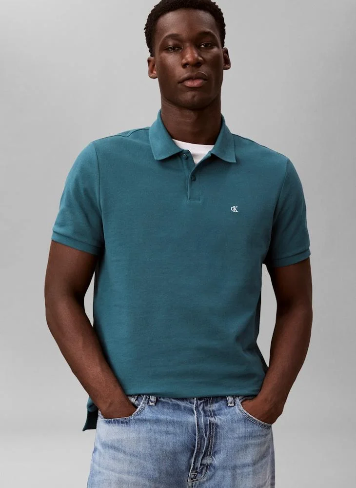 Calvin Klein Jeans Tahoe Green Monogram Embroidery Piqué Polo Shirt for Men | Best Price UAE