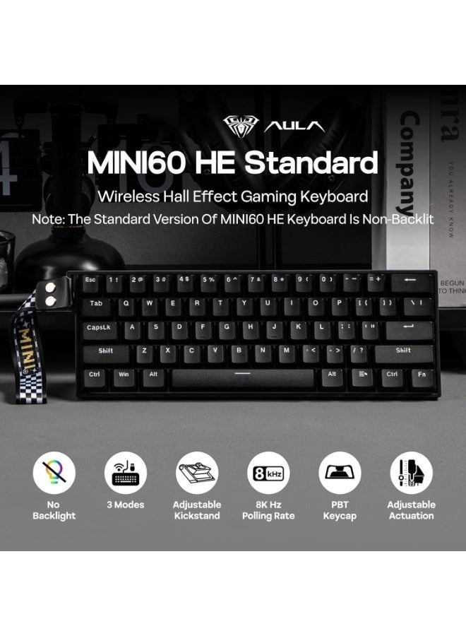 AULA MINI60 HE Standard Wireless Hall Effect Gaming Keyboard 60% 61-Key with Adjustable Actuation Rapid Trigger 0.01mm Sensitivity Tri-Mode Bluetooth 5.0 / 2.4GHz / USB-C RGB Backlit PBT Keycaps SOCD DKS Custom Keyboard for PC Mac - Image 3