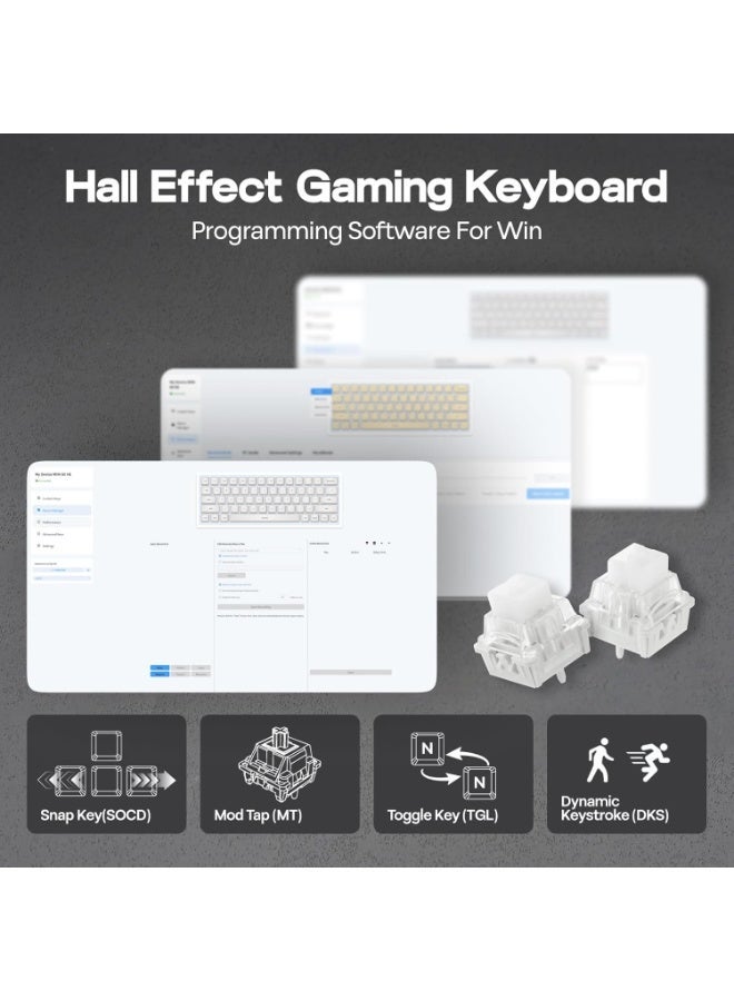 AULA MINI60 HE Standard Wireless Hall Effect Gaming Keyboard 60% 61-Key with Adjustable Actuation Rapid Trigger 0.01mm Sensitivity Tri-Mode Bluetooth 5.0 / 2.4GHz / USB-C RGB Backlit PBT Keycaps SOCD DKS Custom Keyboard for PC Mac - Image 5