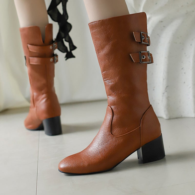 2024 Comfortable Heel Calf Boots 33-50 Size Square Head Boots - Image 3