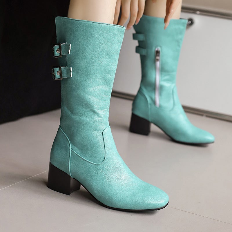 2024 Comfortable Heel Calf Boots 33-50 Size Square Head Boots - Image 2