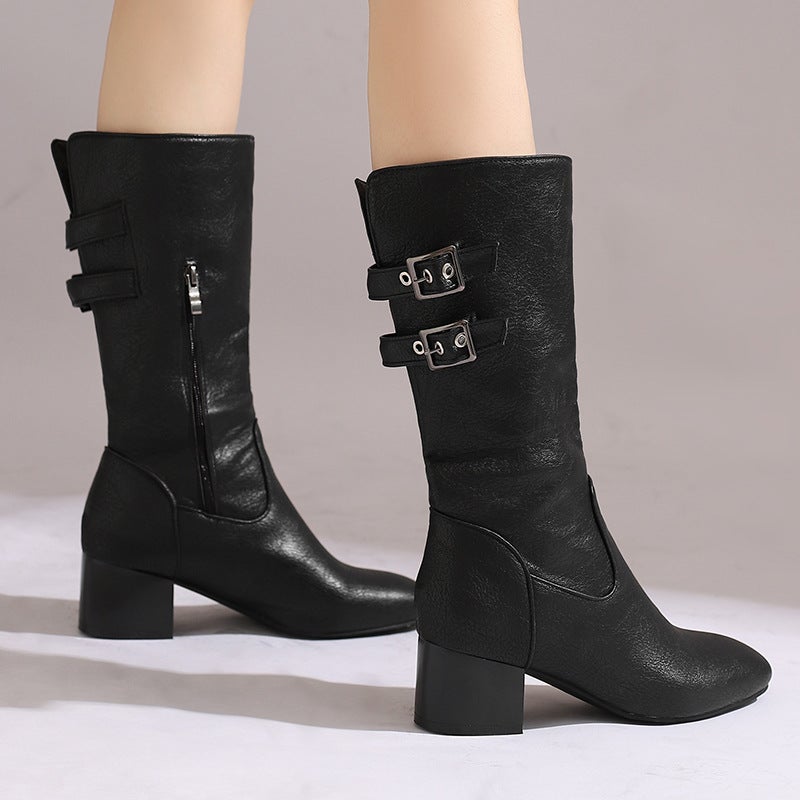 2024 Comfortable Heel Calf Boots 33-50 Size Square Head Boots - Image 4