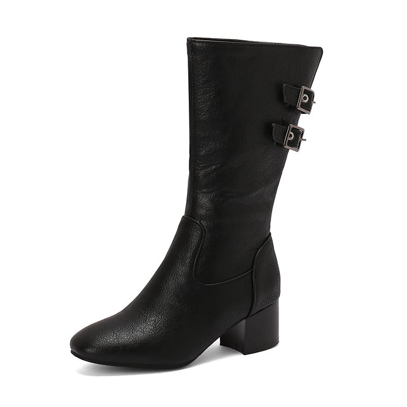 2024 Comfortable Heel Calf Boots 33-50 Size Square Head Boots - Image 1