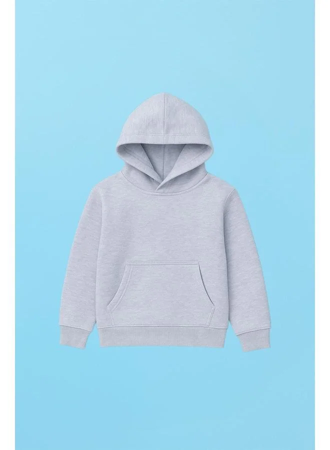 Perendi Unisex Hooded Kangaroo Pocket Ribbed Winter Sweatshirt - Gray.