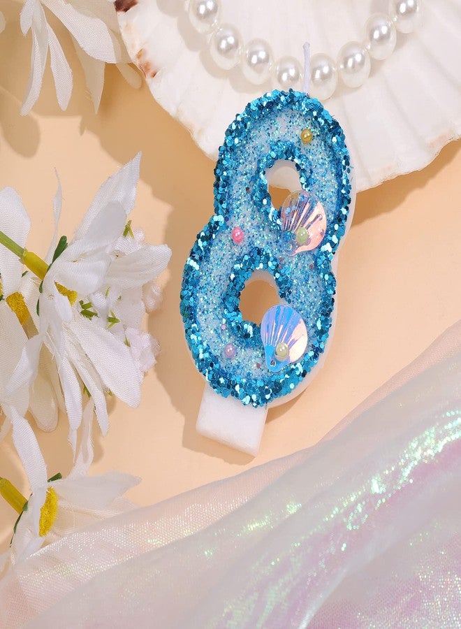 KINBOM 3 Inch Birthday Number Candles, Blue Glitter Cake Topper Shell Sequins Cake Numeral Candles for Birthday Anniversary Mermaid Themed Party (8) - Image 3