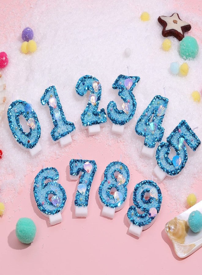 KINBOM 3 Inch Birthday Number Candles, Blue Glitter Cake Topper Shell Sequins Cake Numeral Candles for Birthday Anniversary Mermaid Themed Party (8) - Image 4