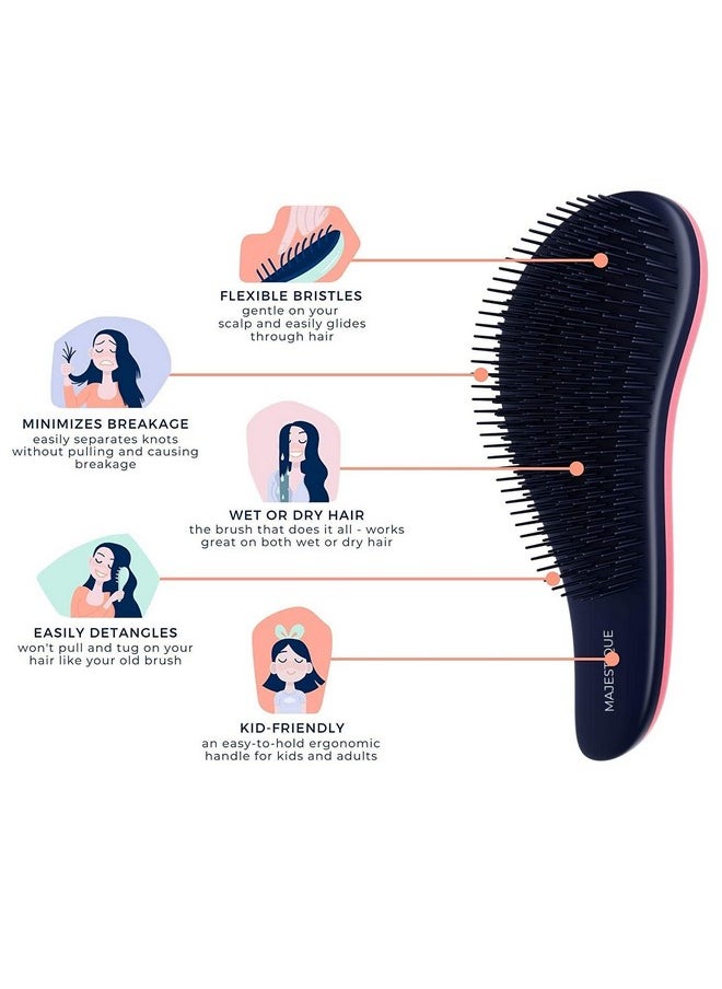MAJESTIQUE Detangler Brush Tangle Free Hair Brush Kids Detangling Brushes No Tangle Knots Free Naturals Glide Thru No Pain Hair Comb For Women Girls Curly Hair (1 Colored Size 7.4 Inch Multicolor)  - Image 3