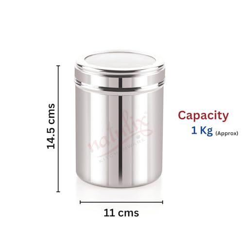 NATULIX 1 Kg Stainless Steel Containers for kitchen with See Through Lid | Kitchen Containers Set | Silver (1250ml - 6pcs) Food Grains Capacity - 1kg Approx - Image 3