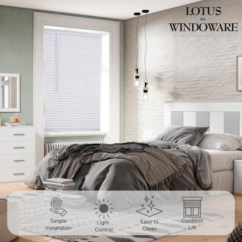 LOTUS & WINDOWARE Cordless Mini Blind, 1" Vinyl Slats, 22" Wide x 36" Long - White, Window Blinds for Home and Office, Interior Door Blinds - Light Filtering - Image 3