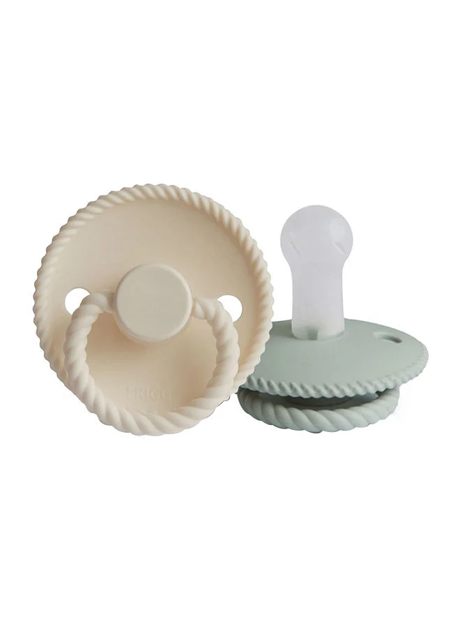 FRIGG Pack Of 2 Rope Silicone Baby Pacifier 6-18M, Cream/Sage - Size 2