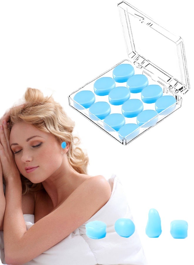 Wish Plus Earplugs for Sleeping Swimming – Reusable Moldable Soft Gel Strong Noise Cancelling Ear Plugs, Zero Pressure Fit (Blue-12Pcs) - Image 1