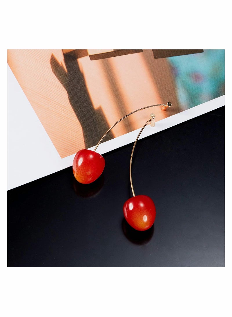 Excefore 4 Pairs Cherry Earrings Cherry Sweet Earrings 3D Cherry Dangle Earrings for Women and Girls - Image 4