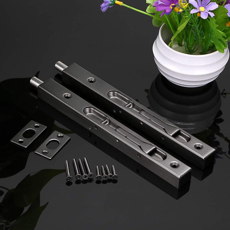 Sumnacon 2Pcs 8 Inch Door Bolts - Stainless Steel Concealed Security French Door Locks with Hardwares, Metal Flush Latch Bolts for Composite Wood Double Dummy Door, Black - Image 2