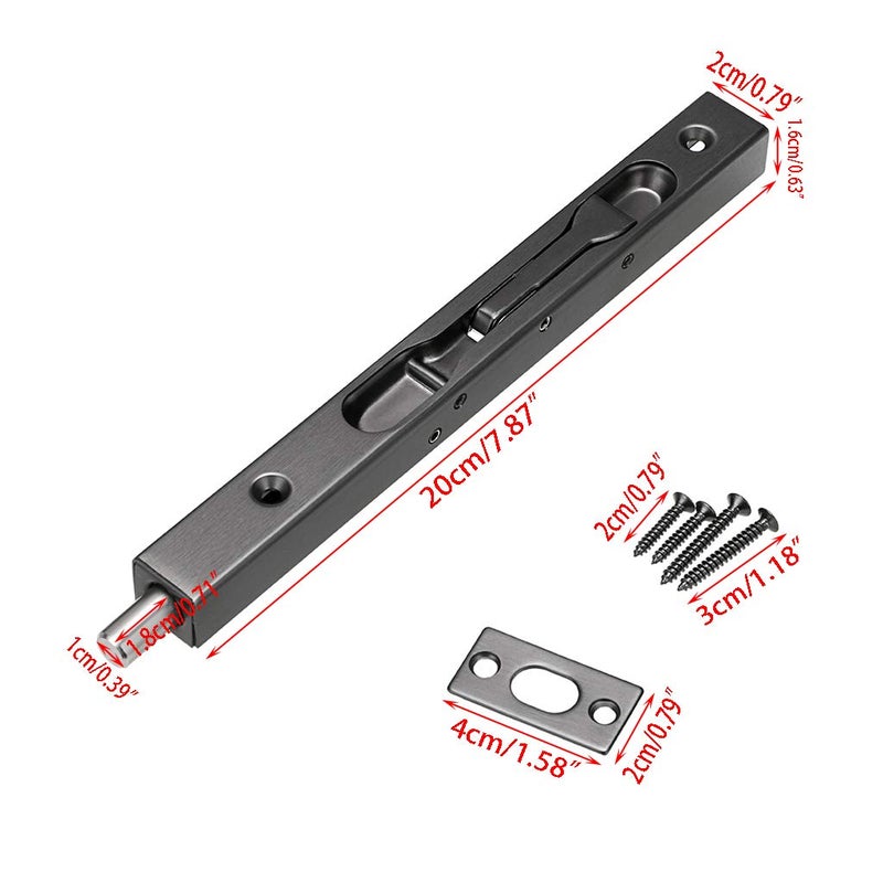 Sumnacon 2Pcs 8 Inch Door Bolts - Stainless Steel Concealed Security French Door Locks with Hardwares, Metal Flush Latch Bolts for Composite Wood Double Dummy Door, Black - Image 4