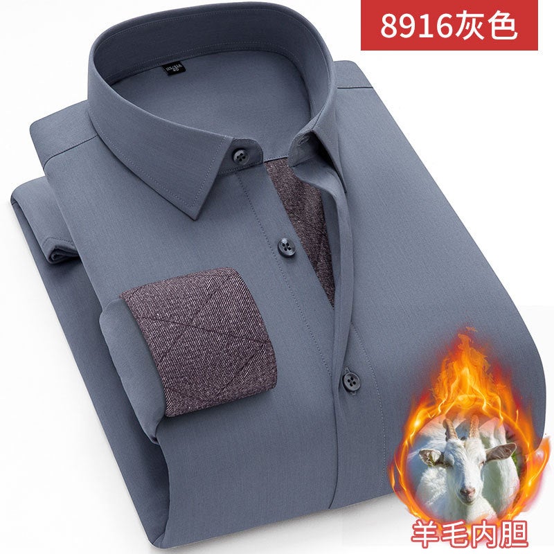 Mens Wool Warm Thick Casual Business Shirt 8916-Grey