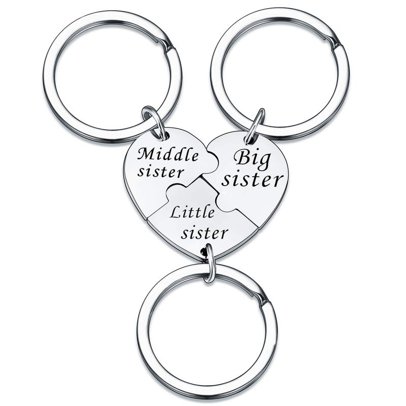YEEQIN Matching Heart Keychain Set for 3 Sisters - Big, Mid, and Lil Sis Jewelry Gifts - Image 1