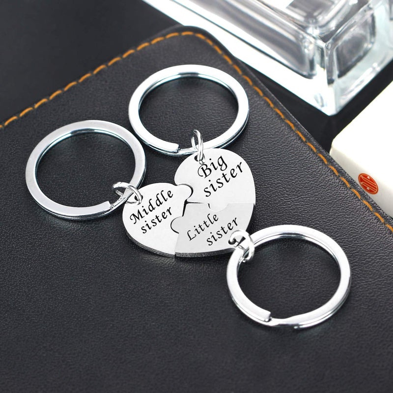 YEEQIN Matching Heart Keychain Set for 3 Sisters - Big, Mid, and Lil Sis Jewelry Gifts - Image 4