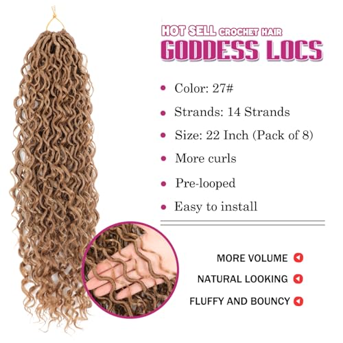 SAMBRAID 8 Packs Goddess Faux Locs Crochet Hair for Black Women, Long Goddess Locs Crochet Hair, Boho Style, River Locs with Curly Ends (22Inch, 27#, 8Packs) - Image 2