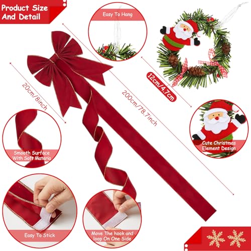 Ysleen 6 Pcs Festive Large Xmas Bows and 4 Pcs Pine Wreath with Snowman Santa Claus Artificial Christmas Front Door Wreath for Party Red and Gold - Image 3