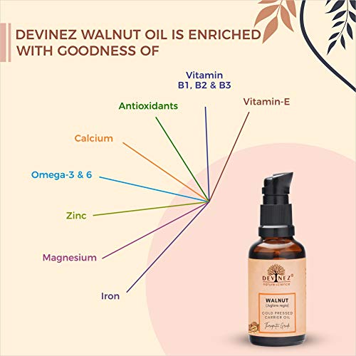 Devinez Kashmiri Walnut Cold-Pressed Oil - 50ml, (NABL & IFRA Certified) - 100% Pure Natural, Undiluted & Therapeutic Grade in Glass Bottle - for skin care, Fighting Wrinkles, Hair Care & Antioxidant - Image 4