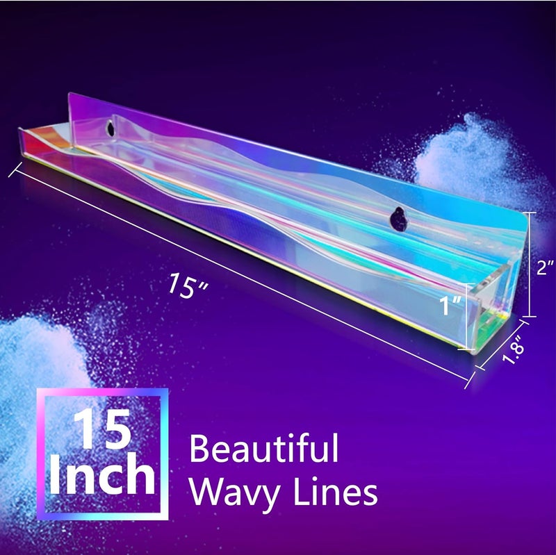 YMVV 15" Nail Polish Rack Wall Mounted Shelf,6 Pack Clear Rainbow Iridescent Acrylic Organizer Nail Supplies for Nail Techs,Great Display for Salons Retailers - Image 2