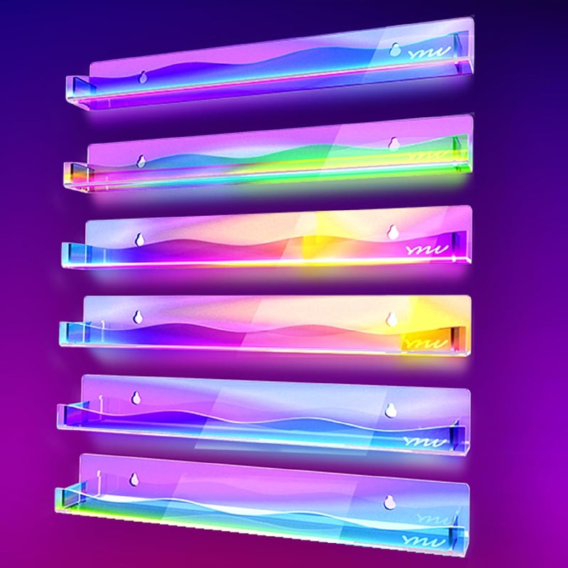 YMVV 15" Nail Polish Rack Wall Mounted Shelf,6 Pack Clear Rainbow Iridescent Acrylic Organizer Nail Supplies for Nail Techs,Great Display for Salons Retailers - Image 3